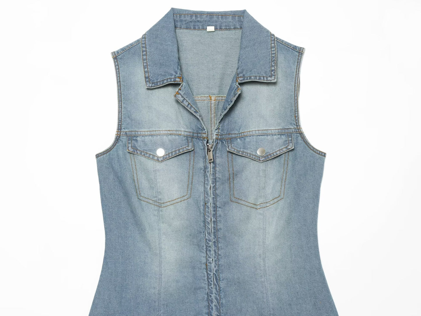 Women's sleeveless lapel denim dress