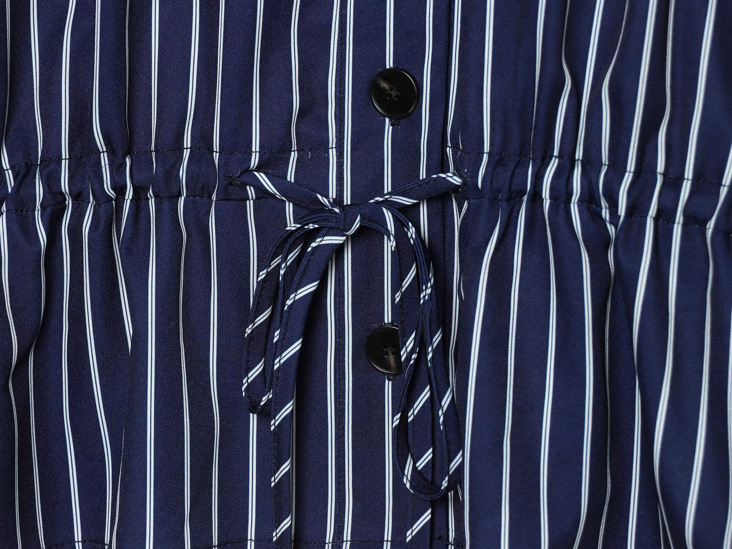Women's with drawstring striped stand collar shirt