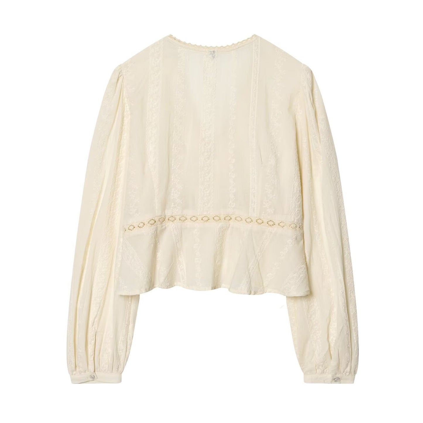 Women's short V-neck embroidered shirt