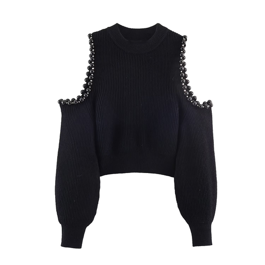 Women's hollow ball decoration O Neck knitted sweater