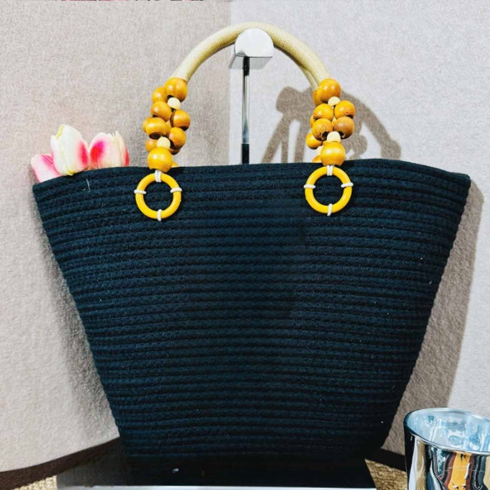 Women's new woven new large-capacity holiday beach bag with zipper