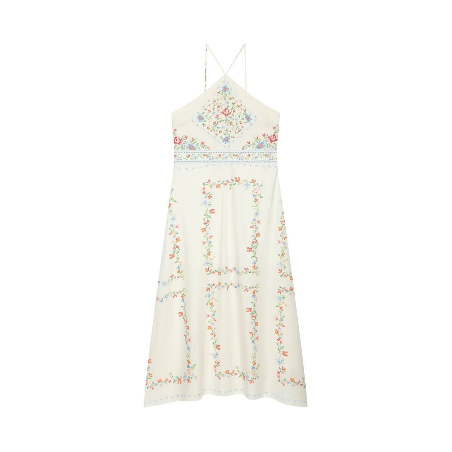 Women's linen blend printed MIDI dress