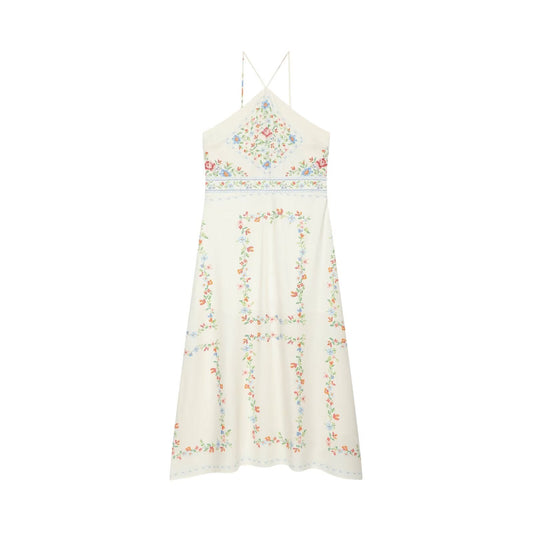 Women's linen blend printed MIDI dress