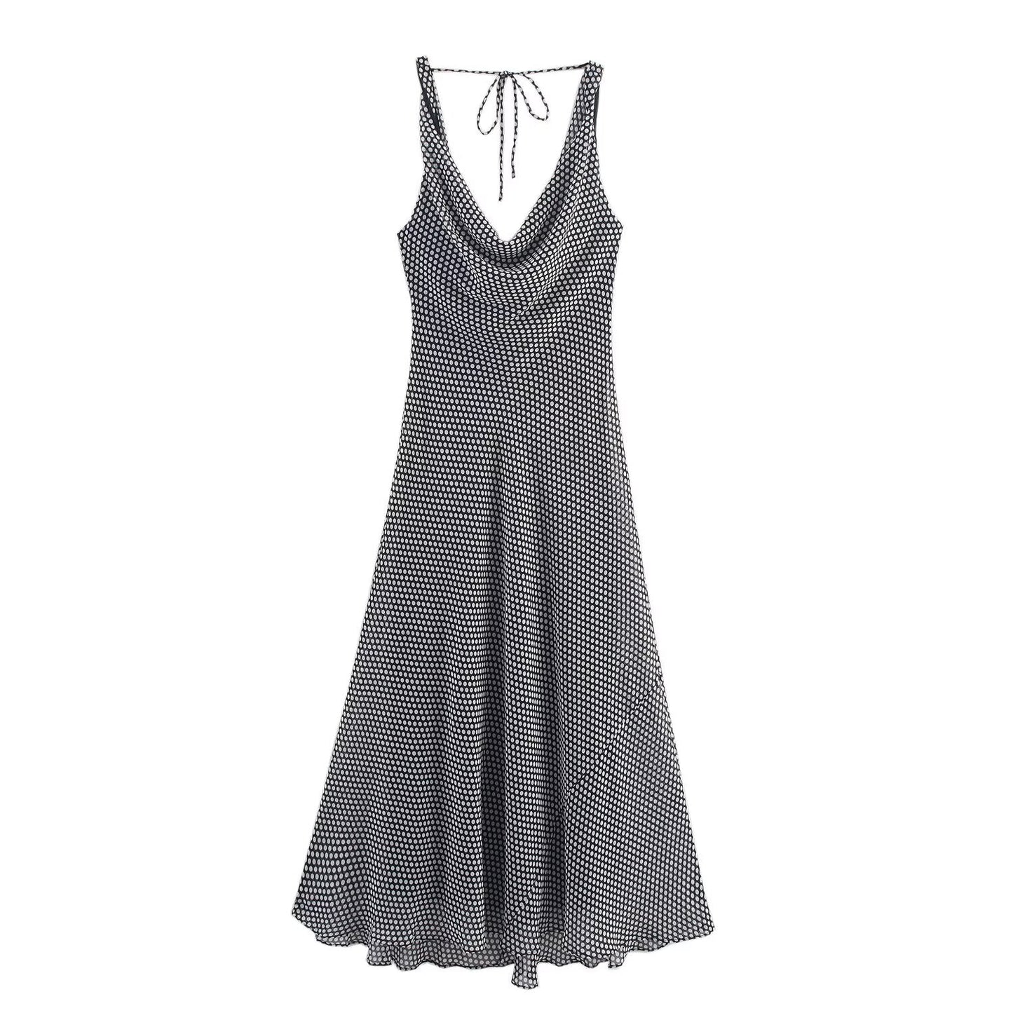 Women's new fashion sleeveless polka dot printed MIDI dress