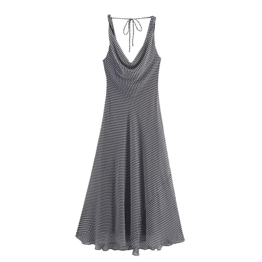Women's new fashion sleeveless polka dot printed MIDI dress