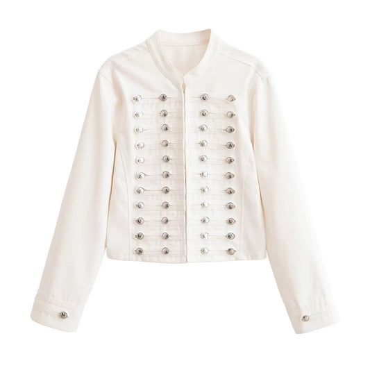 Women's buckle decoration short denim Coat