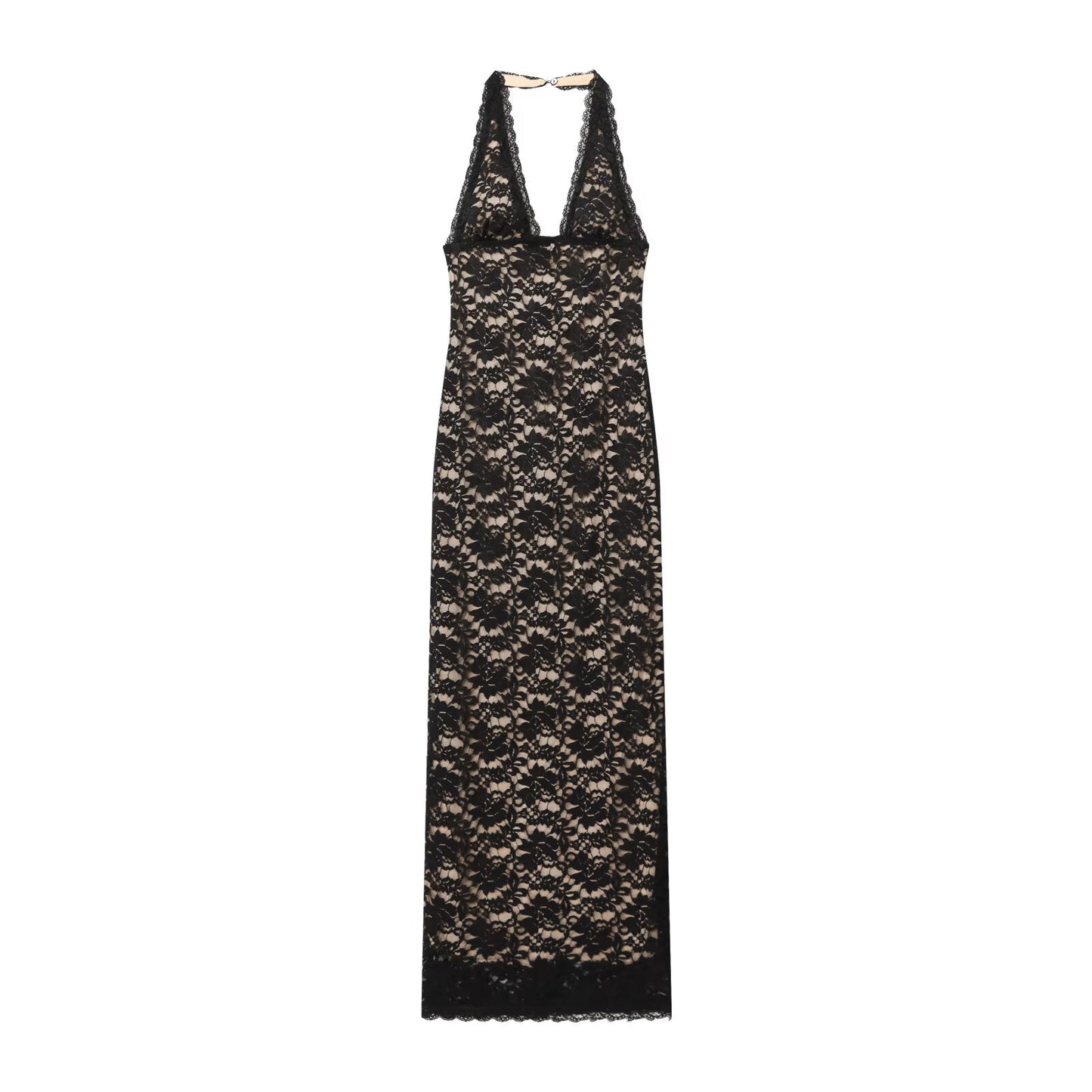Women's slim hanging neck lace MIDI dress