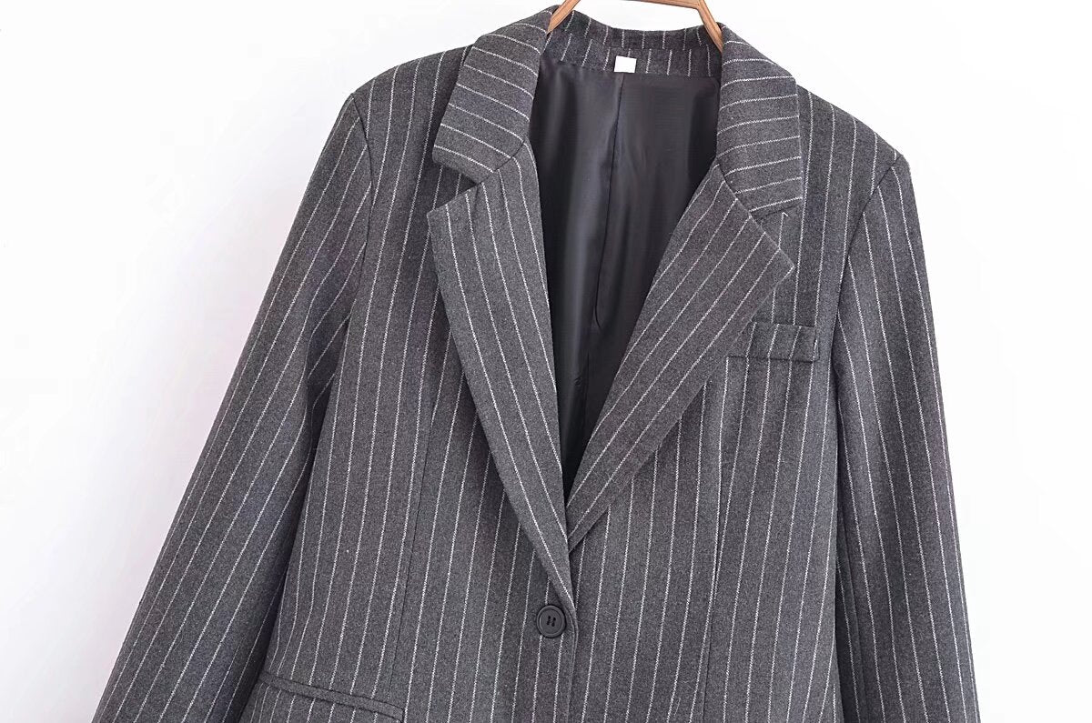 suit Women's 2 pieces Lapel fine stripe Blazer Coat+Skirts