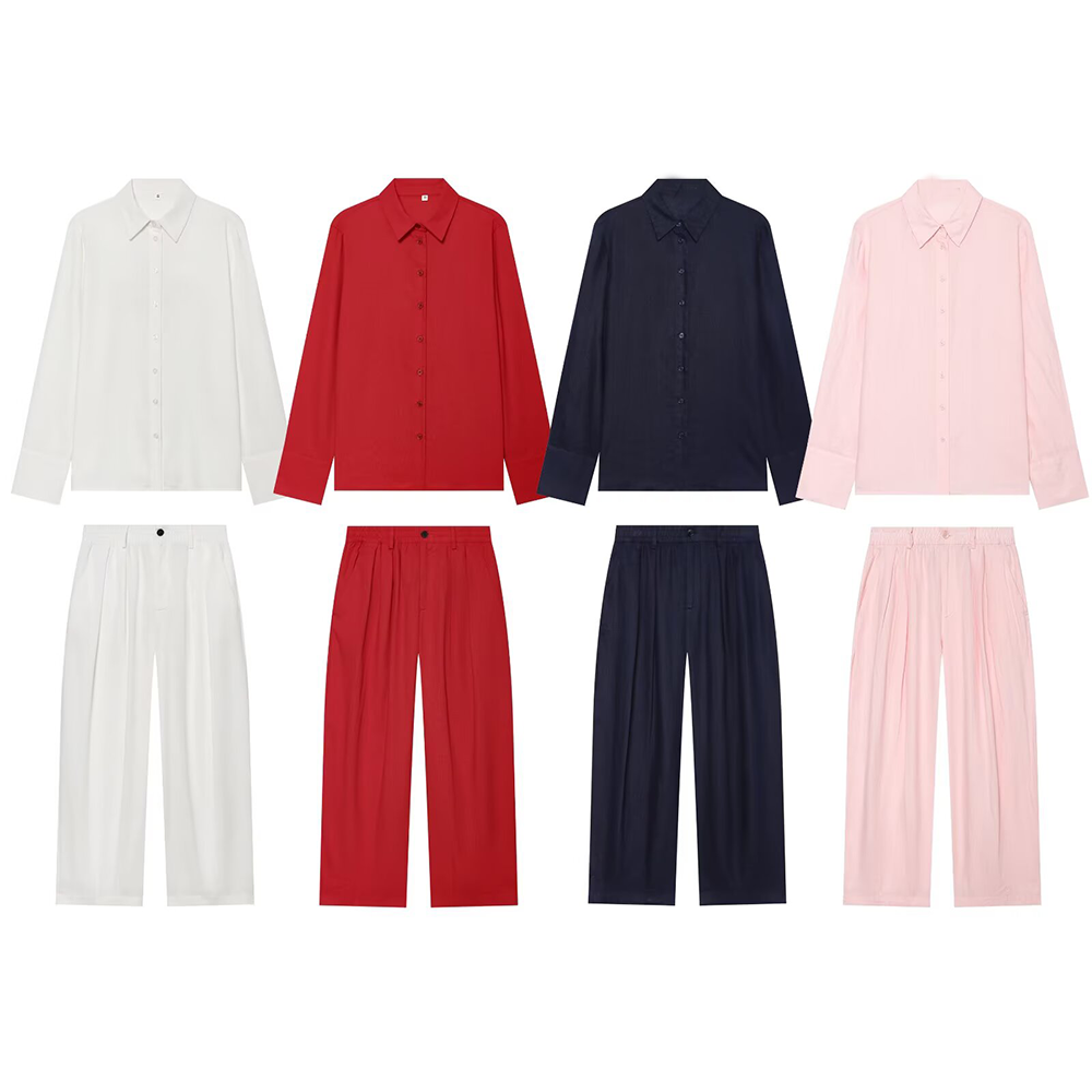 suit Women's 2 pieces casual linen blend shirt+Pants