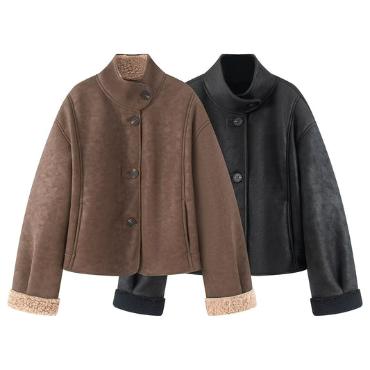 Women's new faux leather double-sided jacket Coat