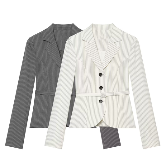 Women's with Belt striped lapel Blazer Coat