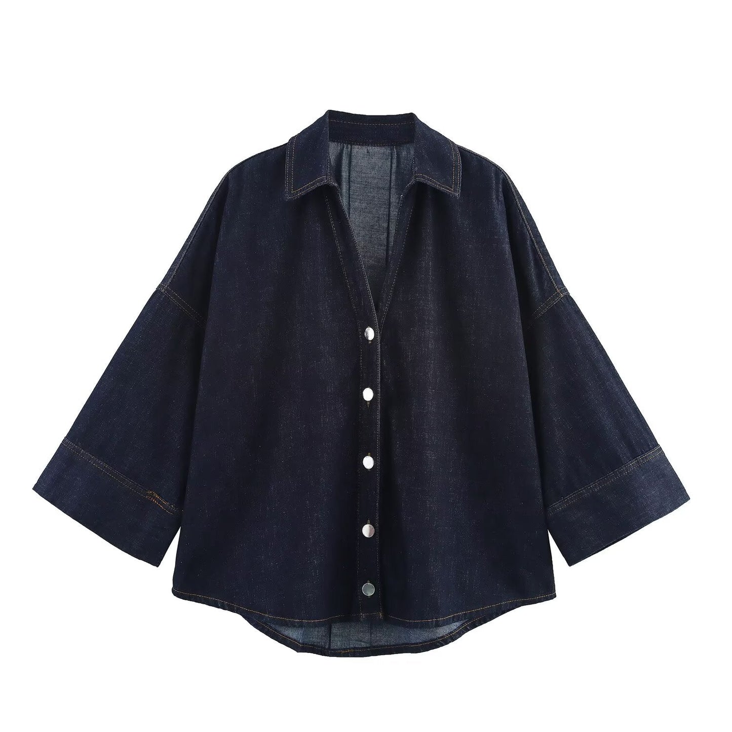 Women's new fashion wide sleeved single breasted denim shirt+Jeans suit