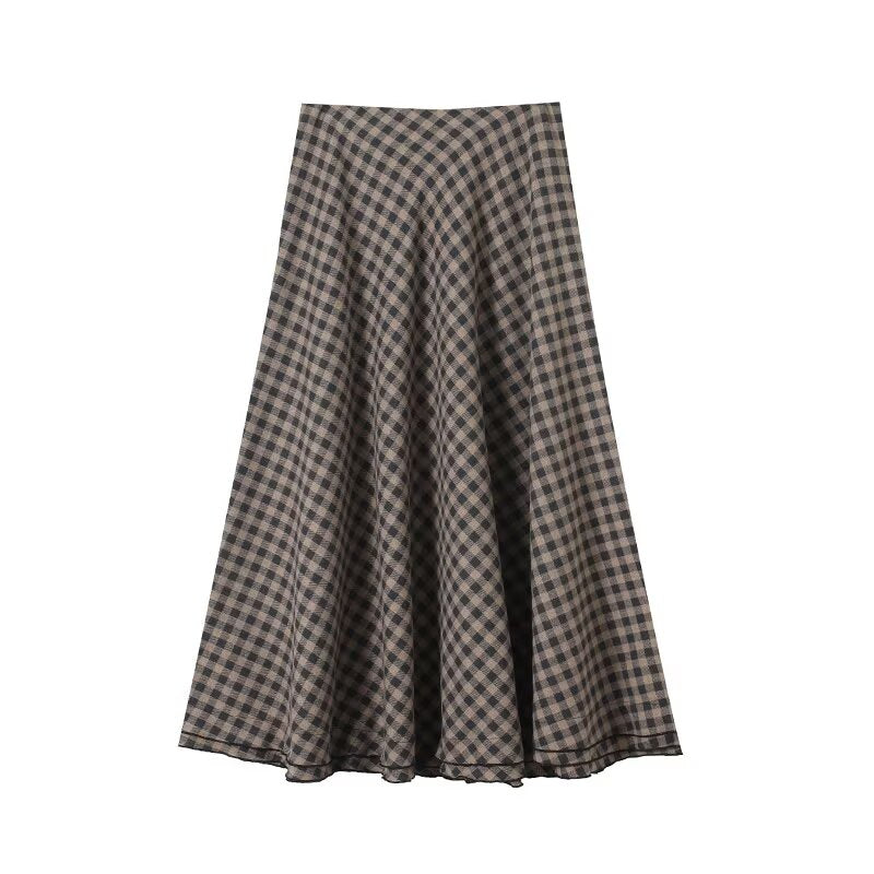 Women's retro plaid flared A-line skirt