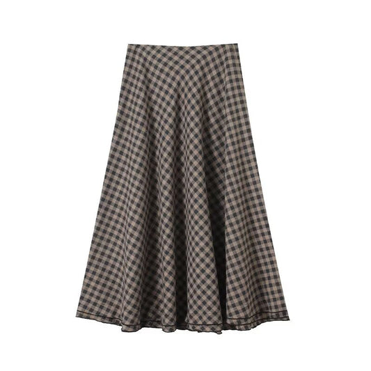 Women's retro plaid flared A-line skirt