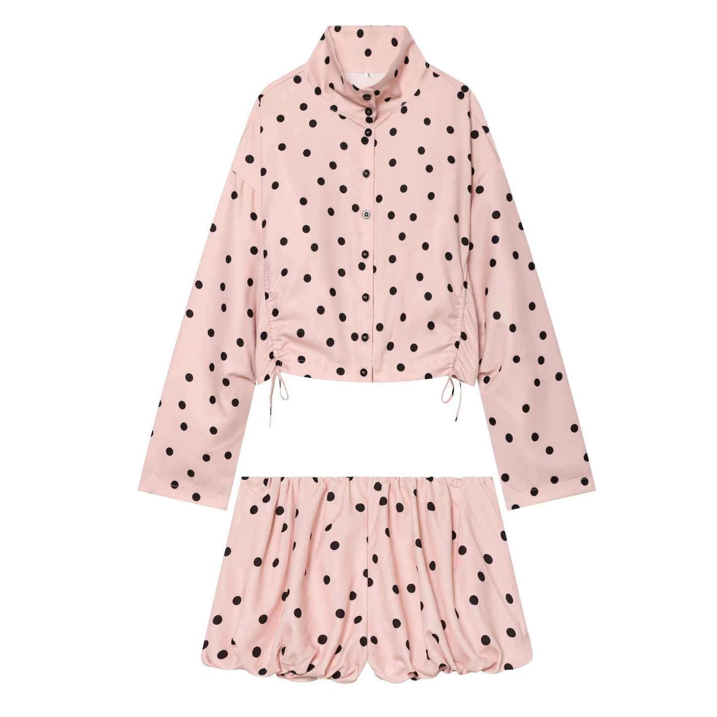 suit Women's 2 pieces lace up decorative polka dot Coat+shorts