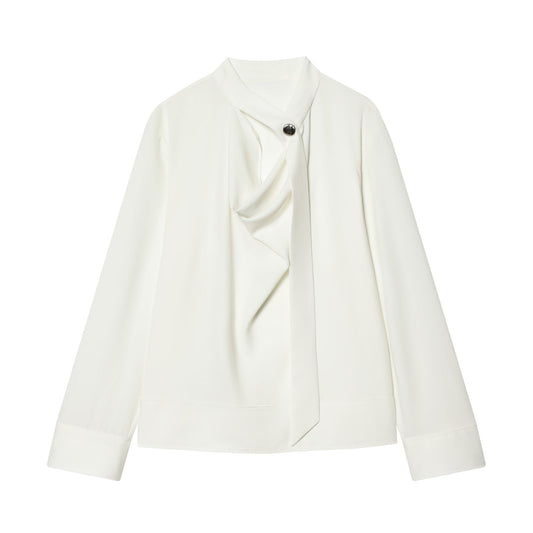 Women's lace up collar pleated shirt