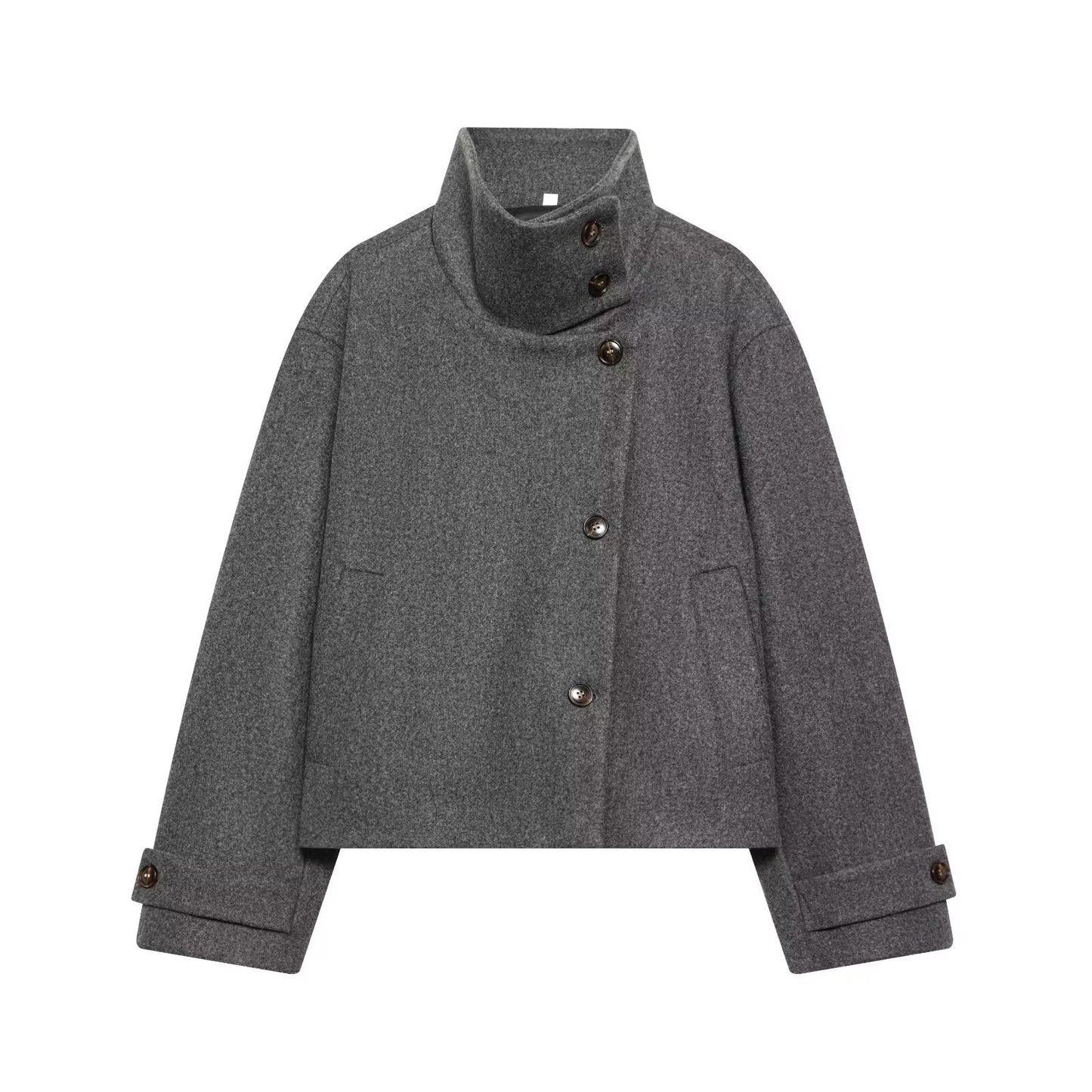 Women's loose standing collar warm woolen coat