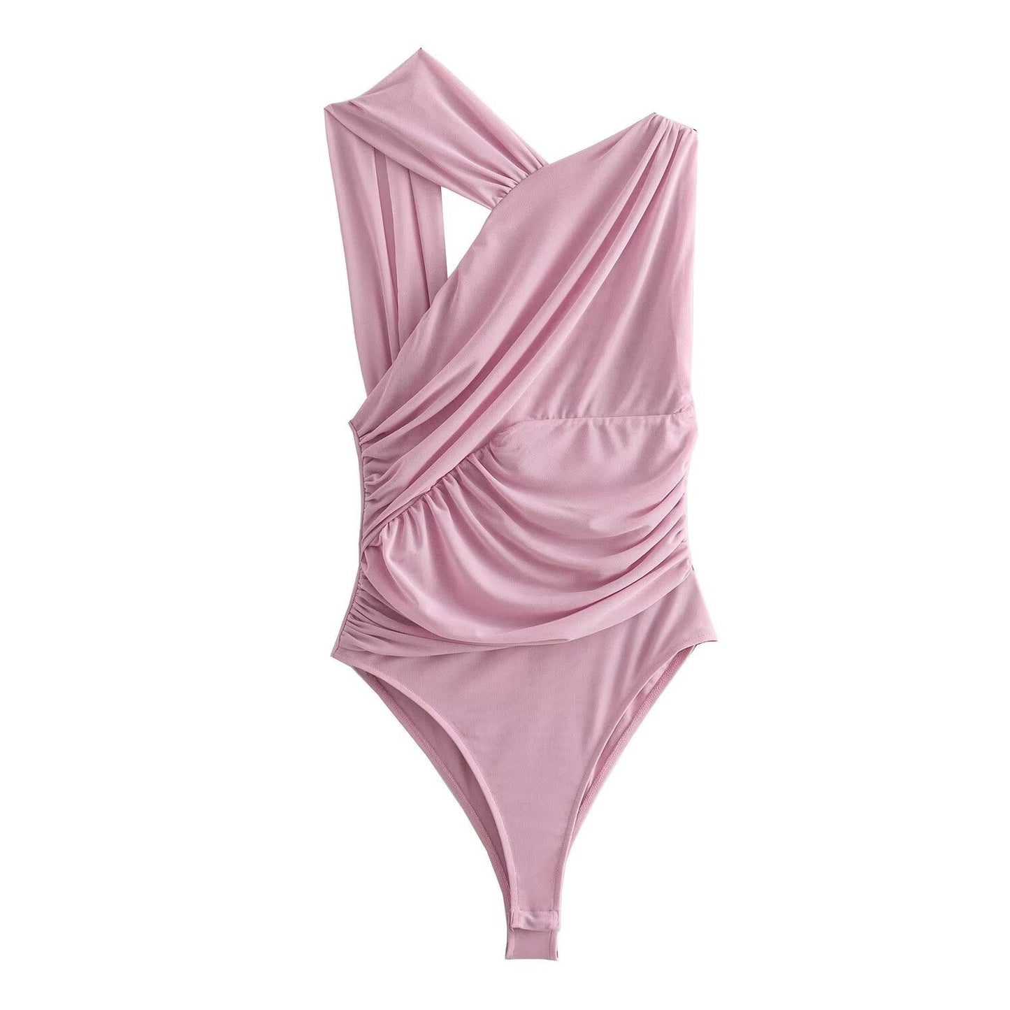 Women's 2025 new fashion tight pleated Printed tulle bodysuit