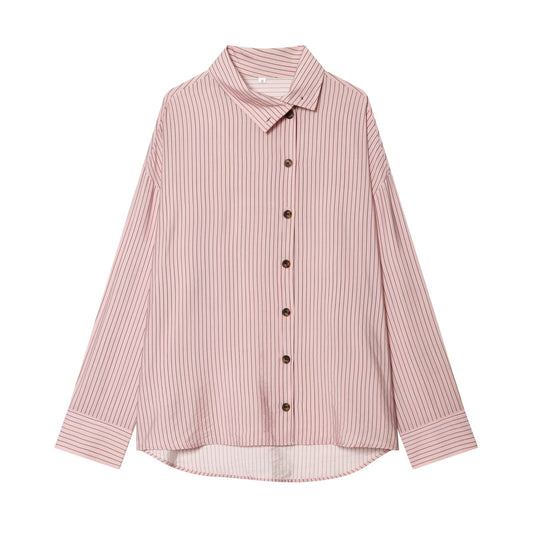 Women's loose striped high neck shirt