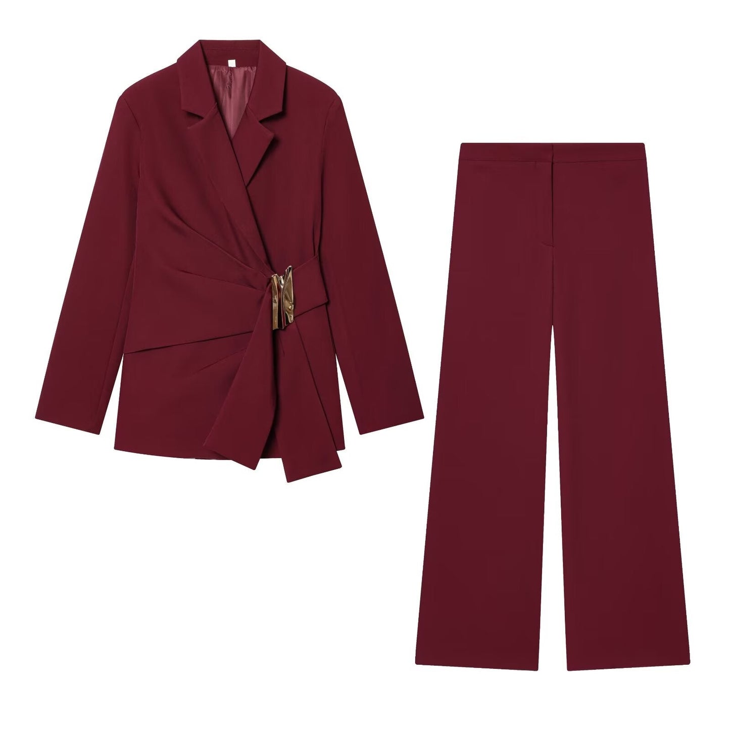 suit Women's 2 pieces Metal buckle decoration Blazer Coat +Pants
