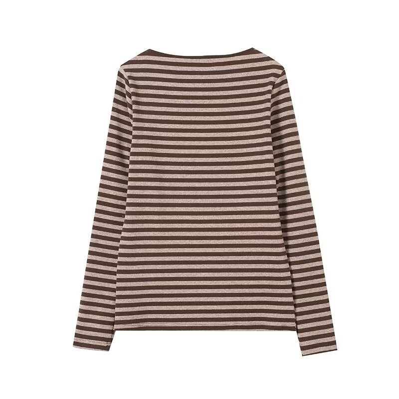 Women's casual striped boat neck long sleeved T-shirt