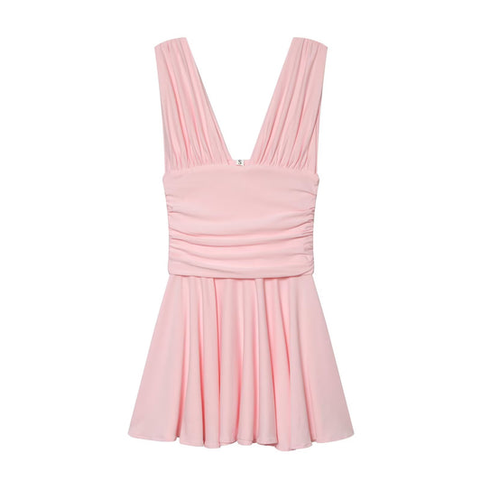 Women's pleated decorative sleeveless mini dress