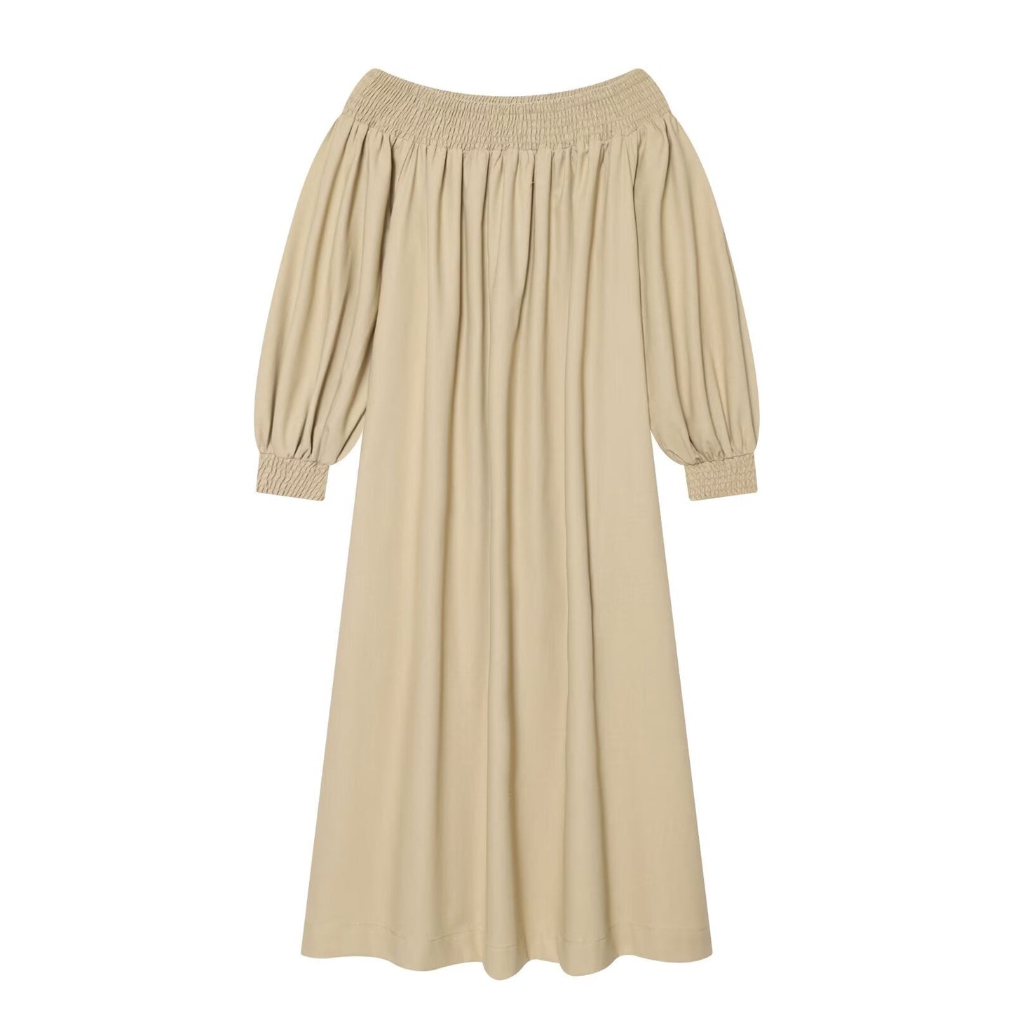 Women's off shoulder linen blended MIDI dress