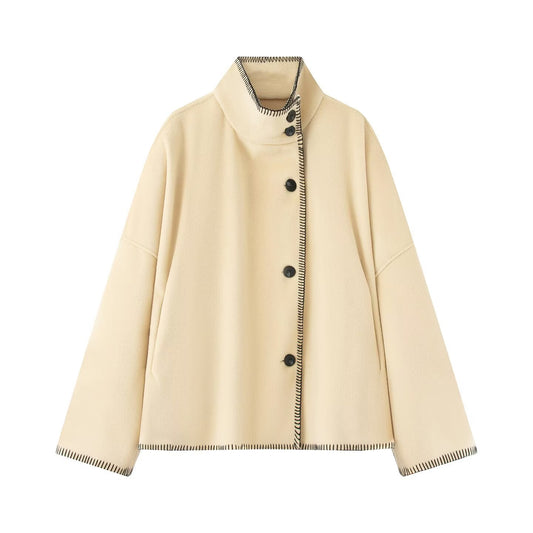 Women's New Loose High Neck Wool Blended Coat