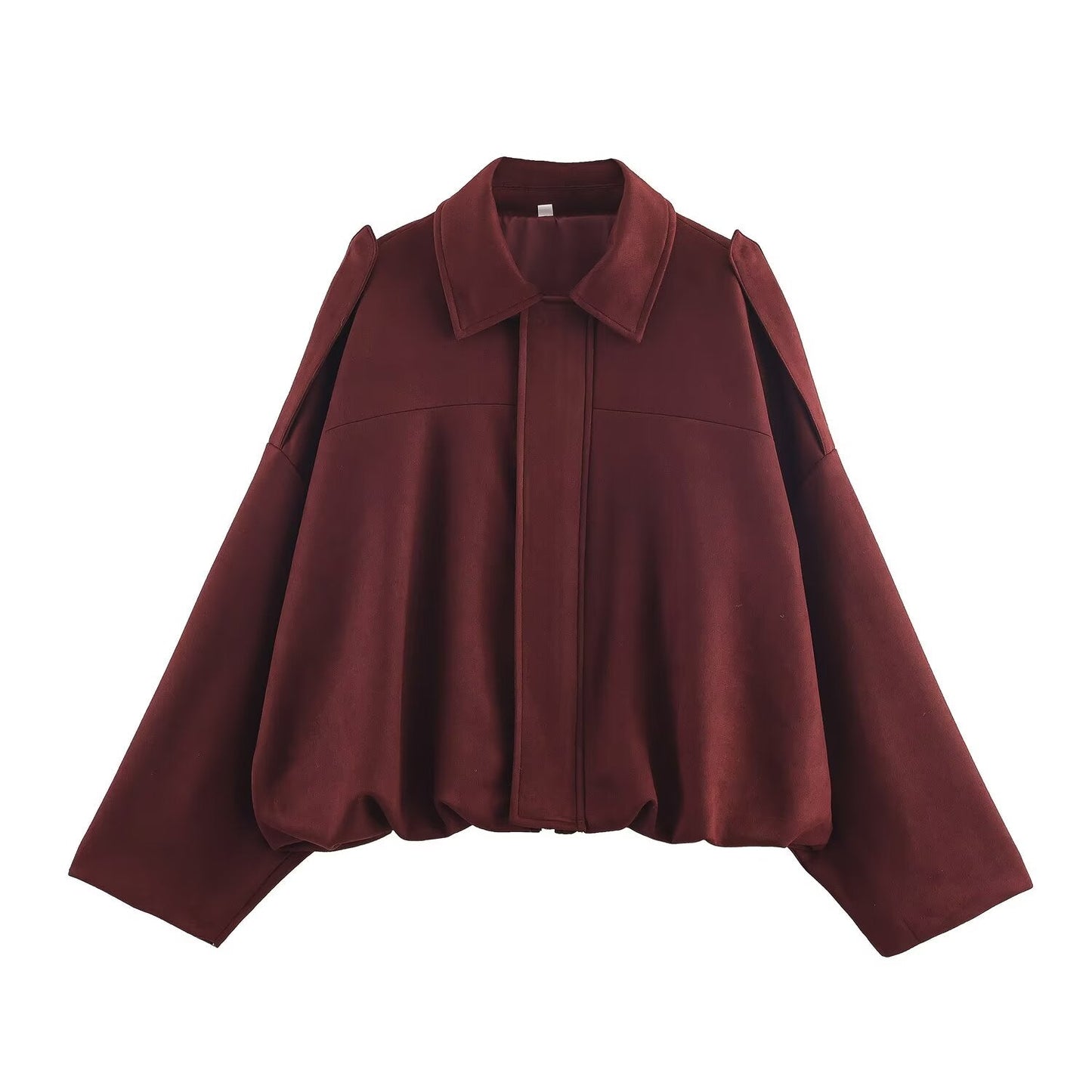 Women's new fashion faux suede effect loose bat sleeves flight jacket Coat