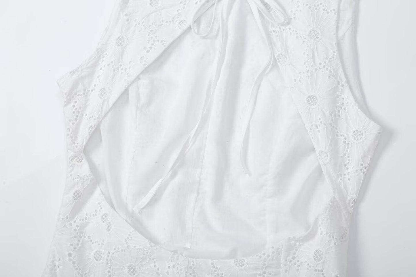 Women's hollow embroidery sleeveless MIDI dress