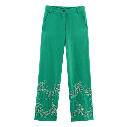 Women's casual embroidered wide leg pants
