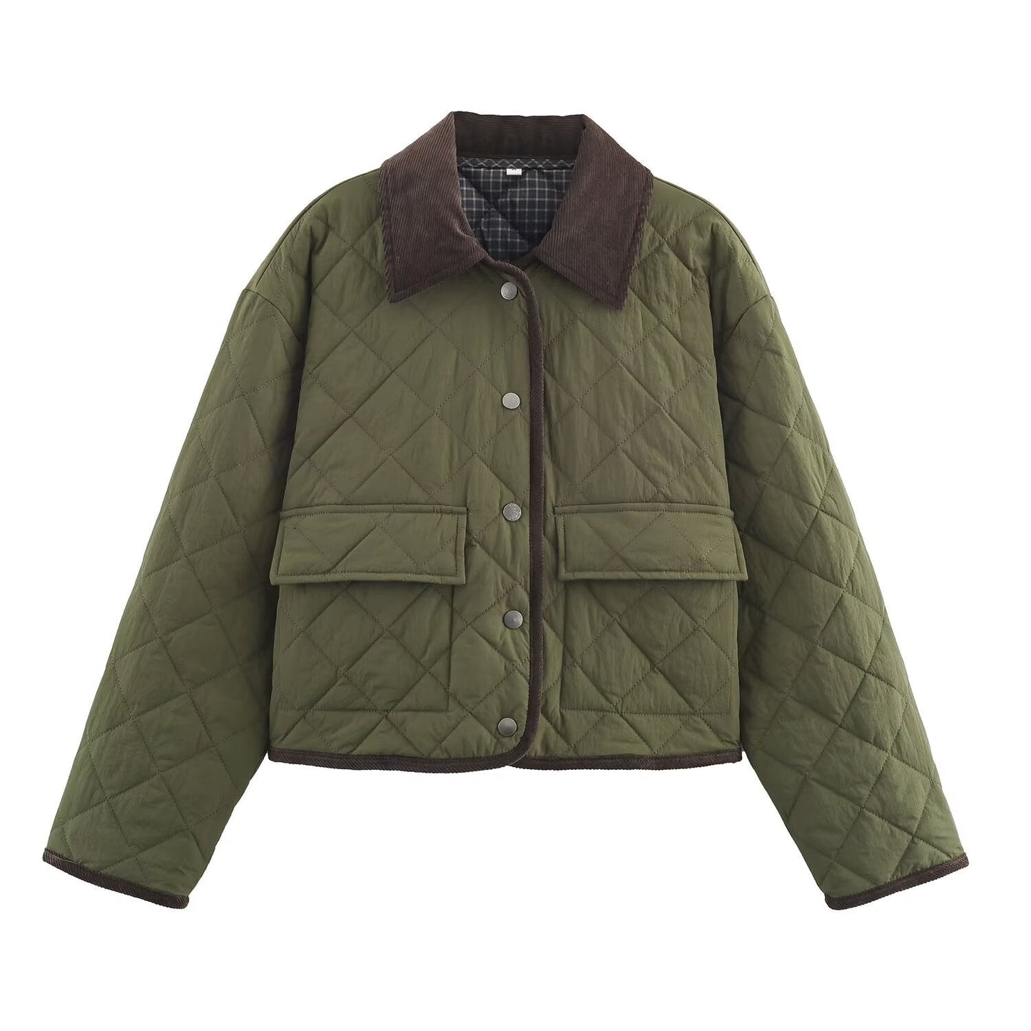 Women's New Fashion Corduroy Short Quilted Nylon Lapel Coat