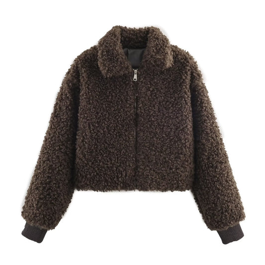 Women's short Lapel thick fleece jacket Coat