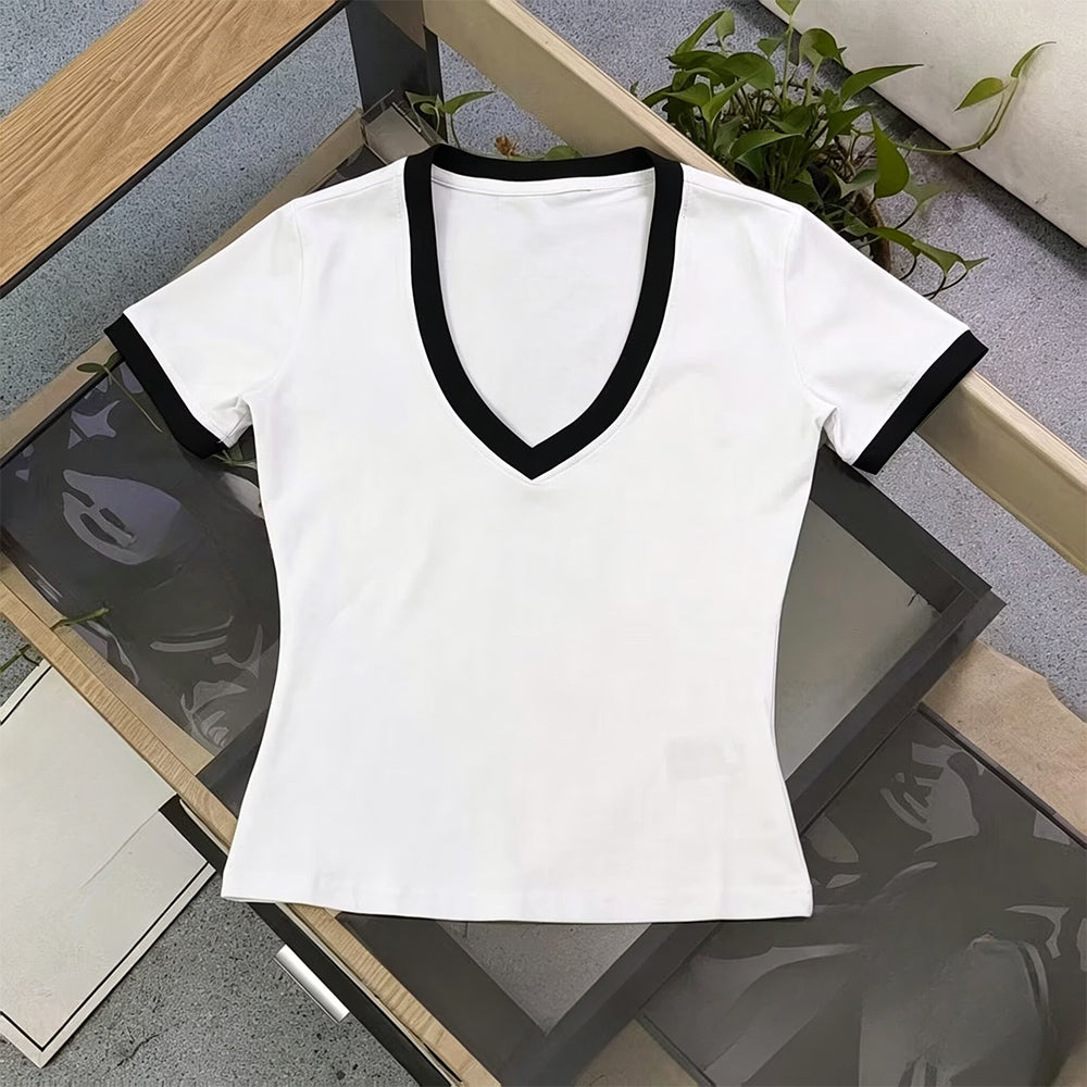 Women's New Leisure V-neck Slim-fit Short-sleeved T-shirt