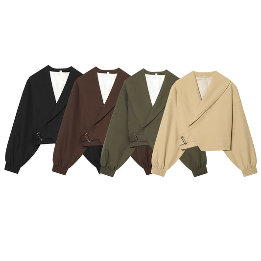 Women's buckle decoration casual short jacket