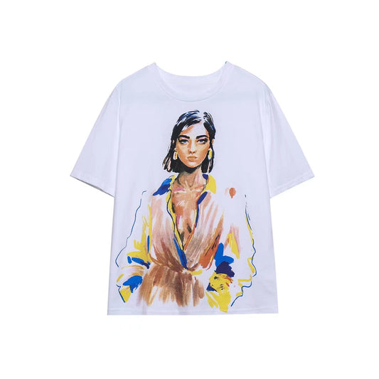 Letter printed T-shirt women's short sleeved O-neck loose T-shirt 2026 summer casual T-shirt