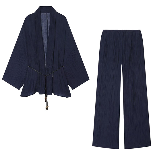 suit Women's 2 pieces semi transparent wrinkle effect Coat+Pants