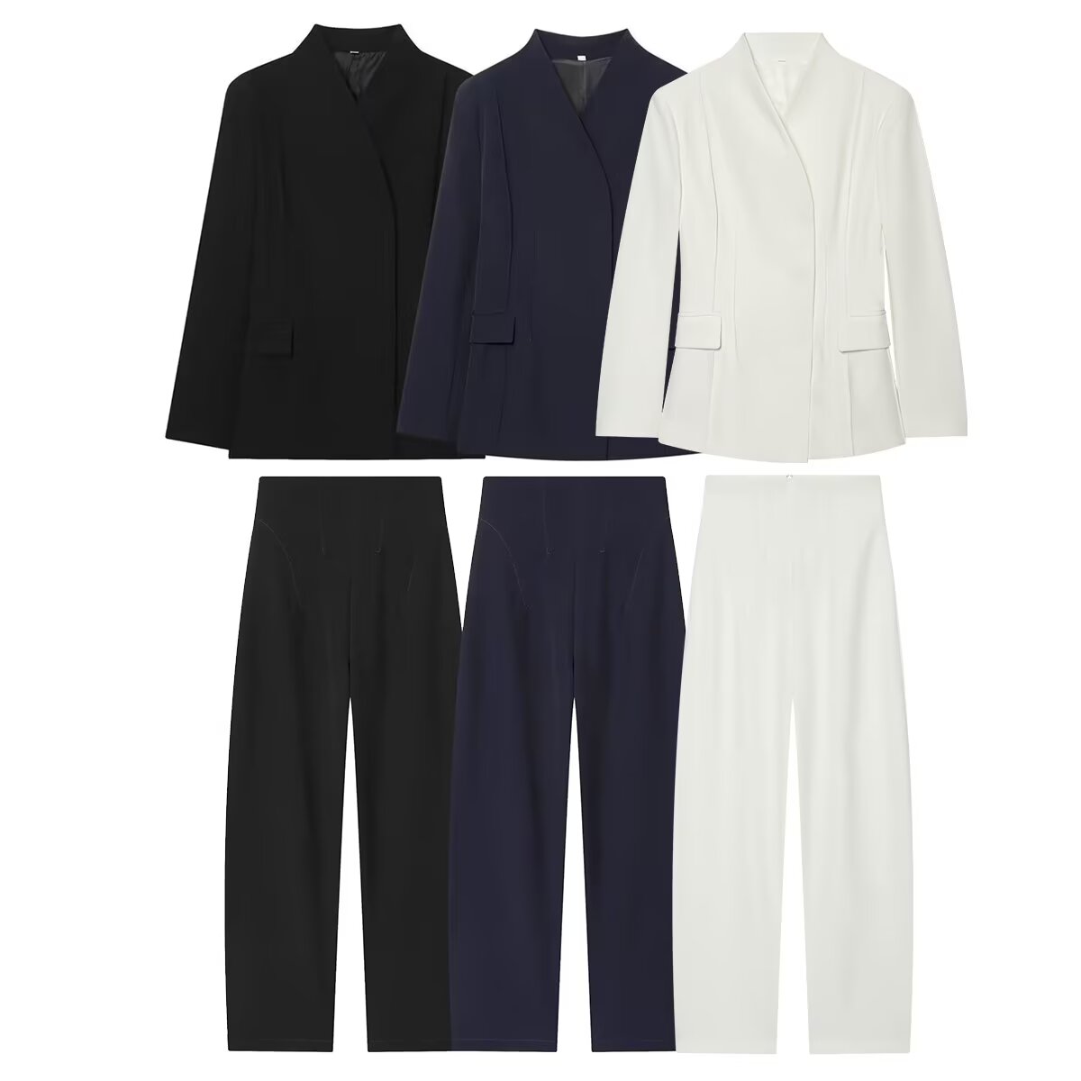 Women's 2025 new fashion black slim stand collar suit jacket+Pants suit