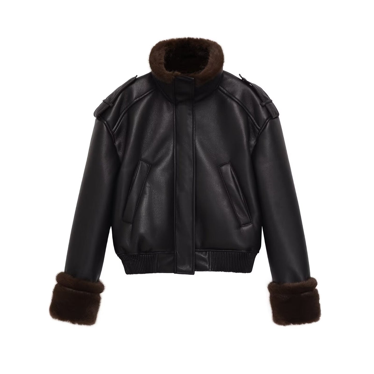 Women's double-sided faux leather pilot jacket Coat
