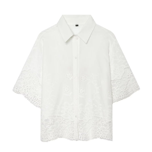 Women's casual hollowed out embroidered shirt