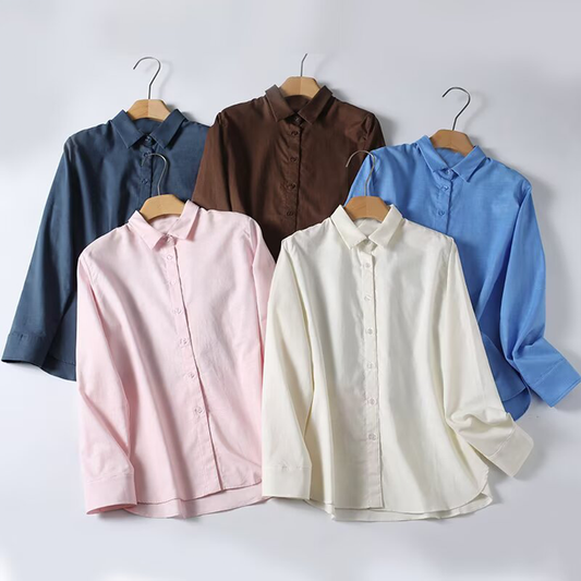 Women's solid color linen blend long sleeved shirt