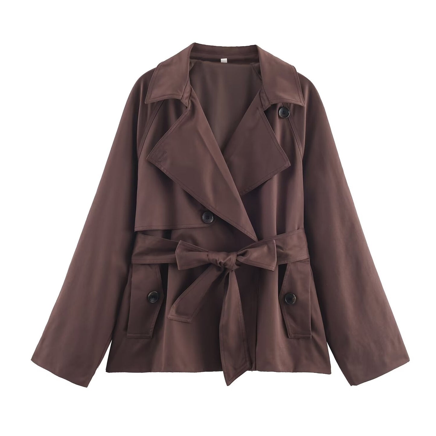 Women's New Fashion With Belt Short Double breasted Windbreaker Coat