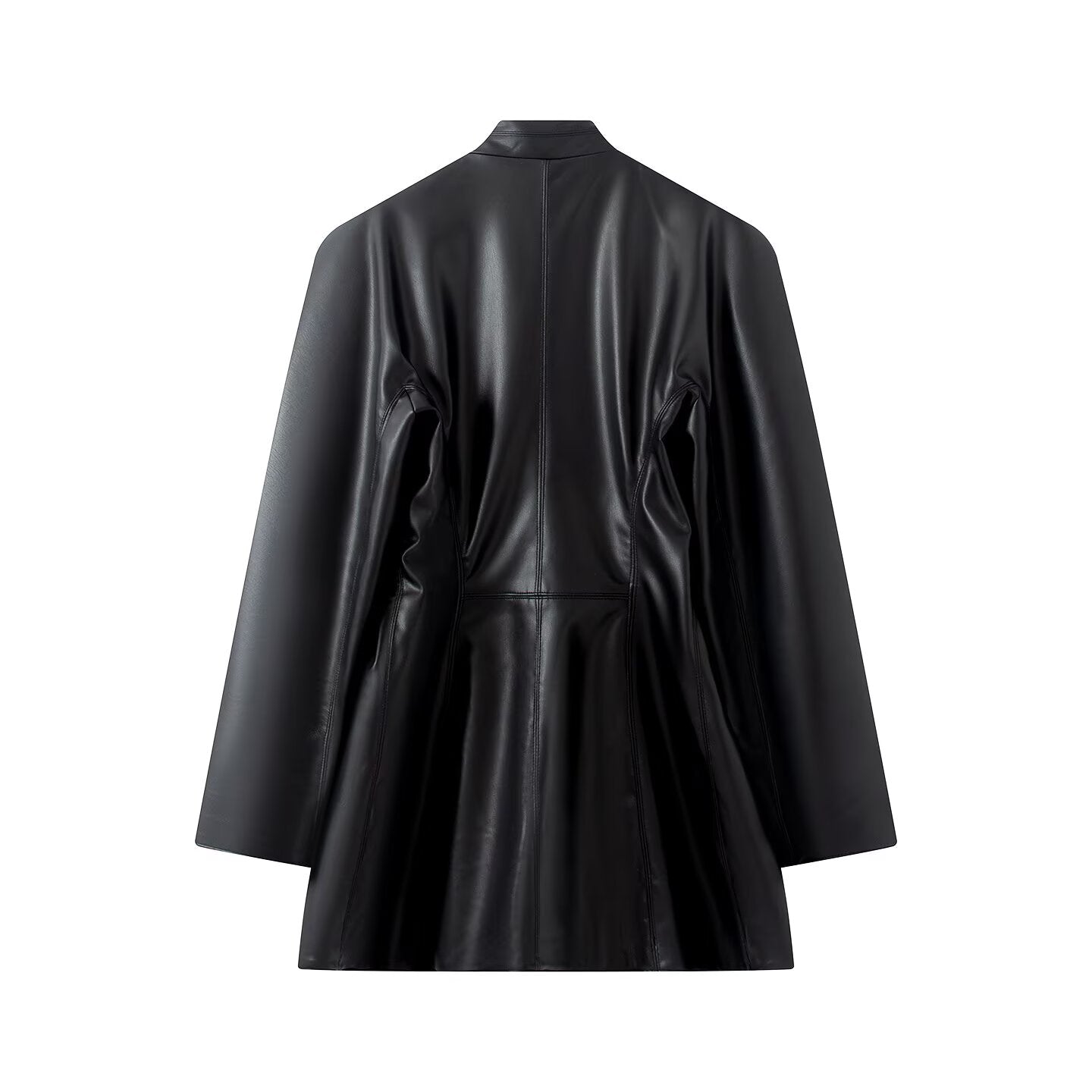 Women's slim double breasted faux leather Blazer Coat
