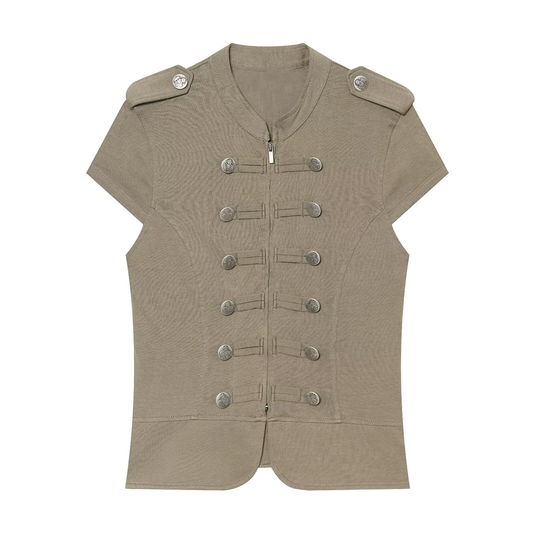 Women's buckle decoration slim zipper vest