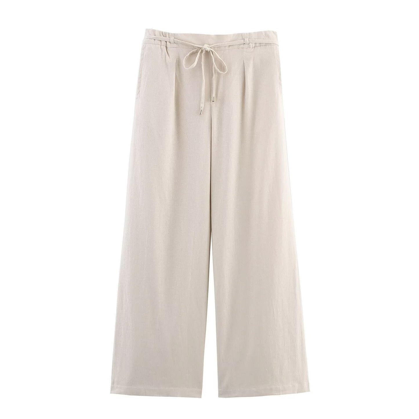 Women's new fashion with Belt loose casual linen blended wide leg pants