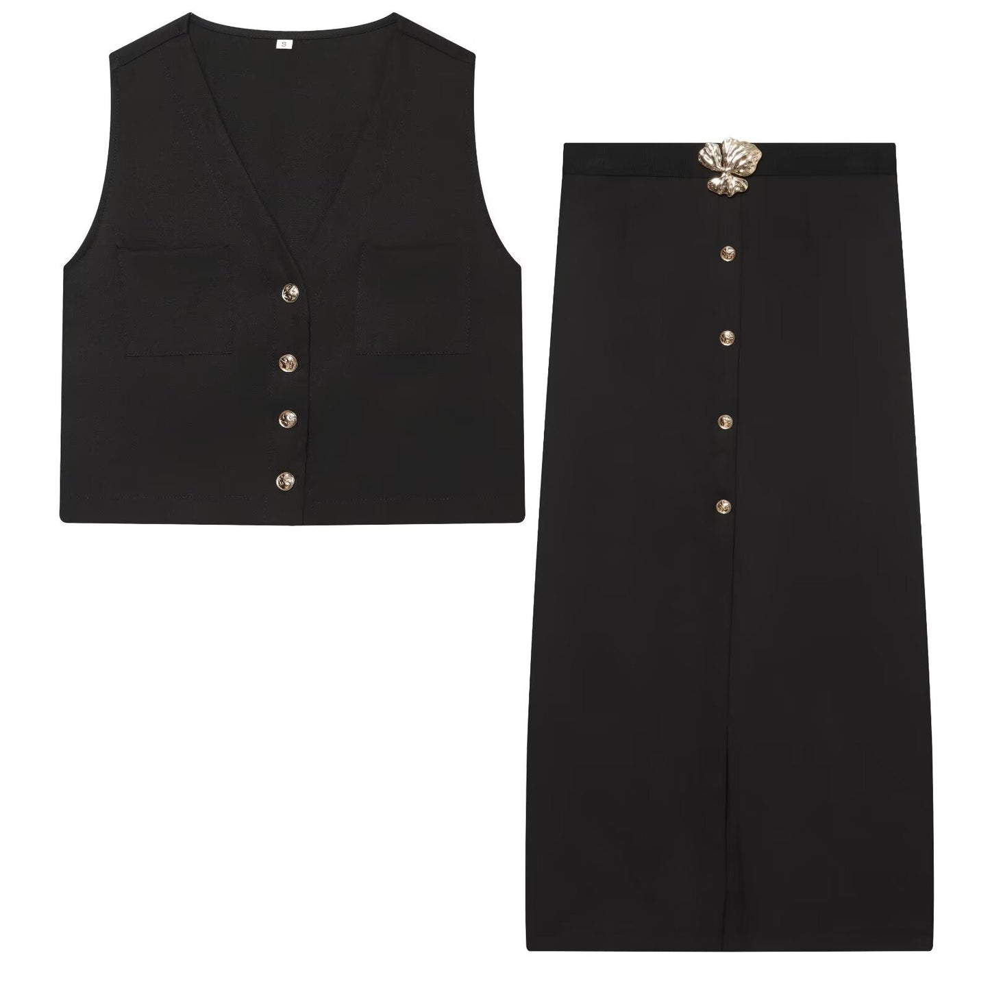 suit Women's 2 pieces sleeveless V-neck top+Skirts