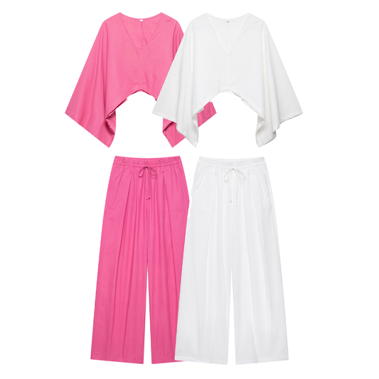 suit Women's 2 pieces linen blend cape style top+Pants