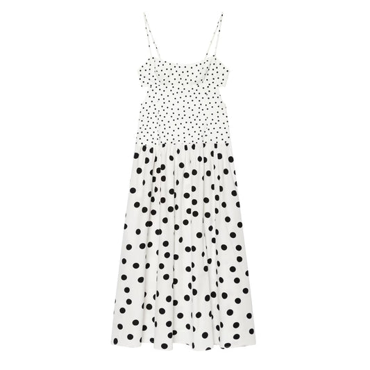 Women's polka dot suspender MIDI dress