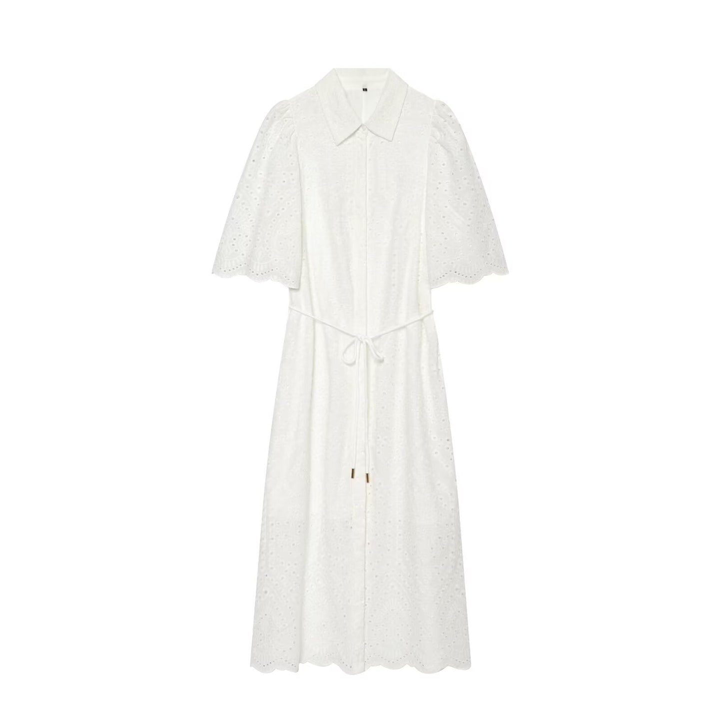 Women's hollowed out embroidered shirt style dress