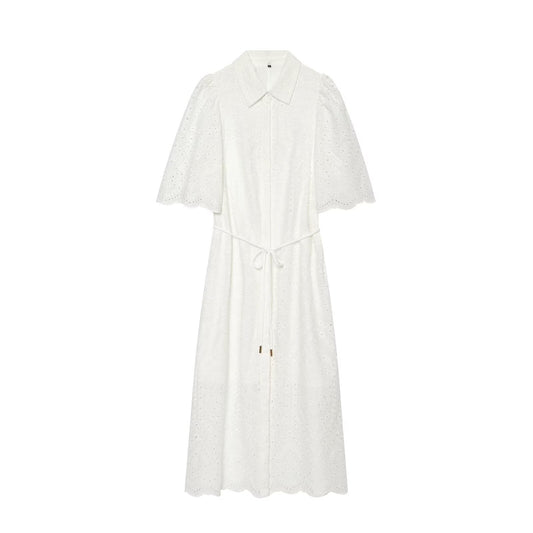 Women's hollowed out embroidered shirt style dress